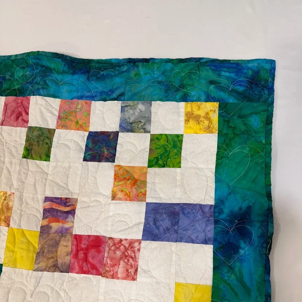 Handmade Batik Patchwork Quilt Multi 51x35 Heart Stitch Tie Dye‎ | Cottagecore
